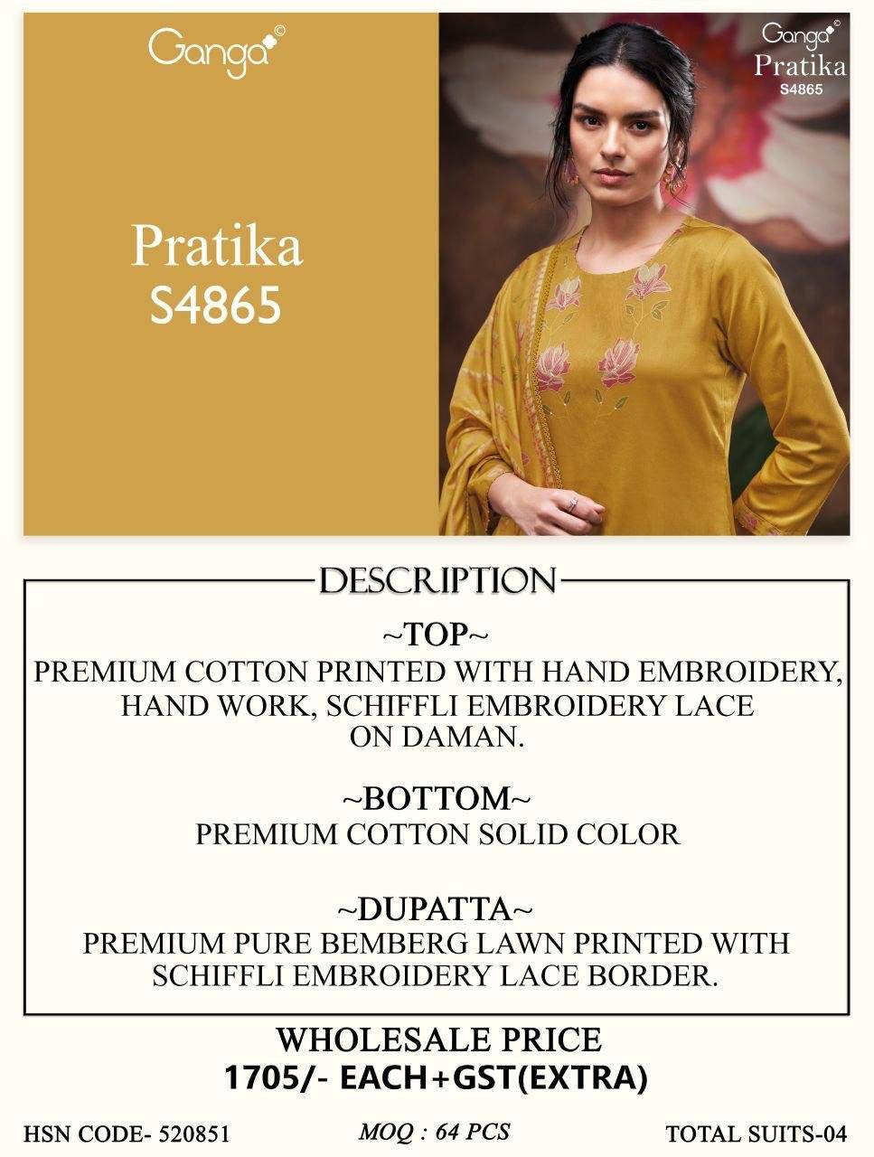 PRATIKA 4865 By GANGA Fashion 4865 A TO 4865 D Beautiful Festive Suits Stylish Colorful Fancy Casual Wear & Ethnic Wear PREMIUM COTTON Dresses At Wholesale Price